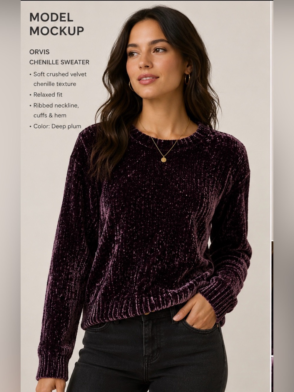 Orvis XL Deep Plum Chenille Sweater Soft Plush Ribbed Cozy Pullover Eggplant